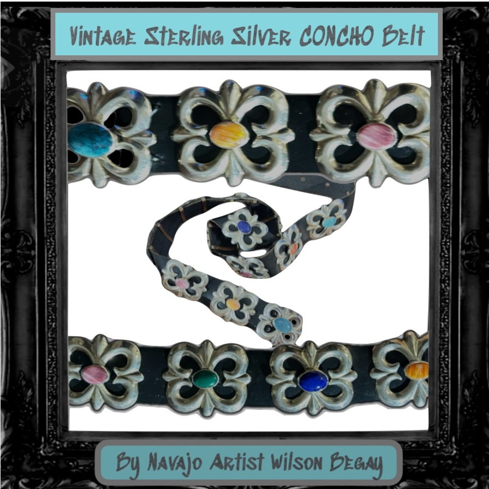 Vintage Sterling Silver Concho Belt by Navajo Artist Wilson Begay